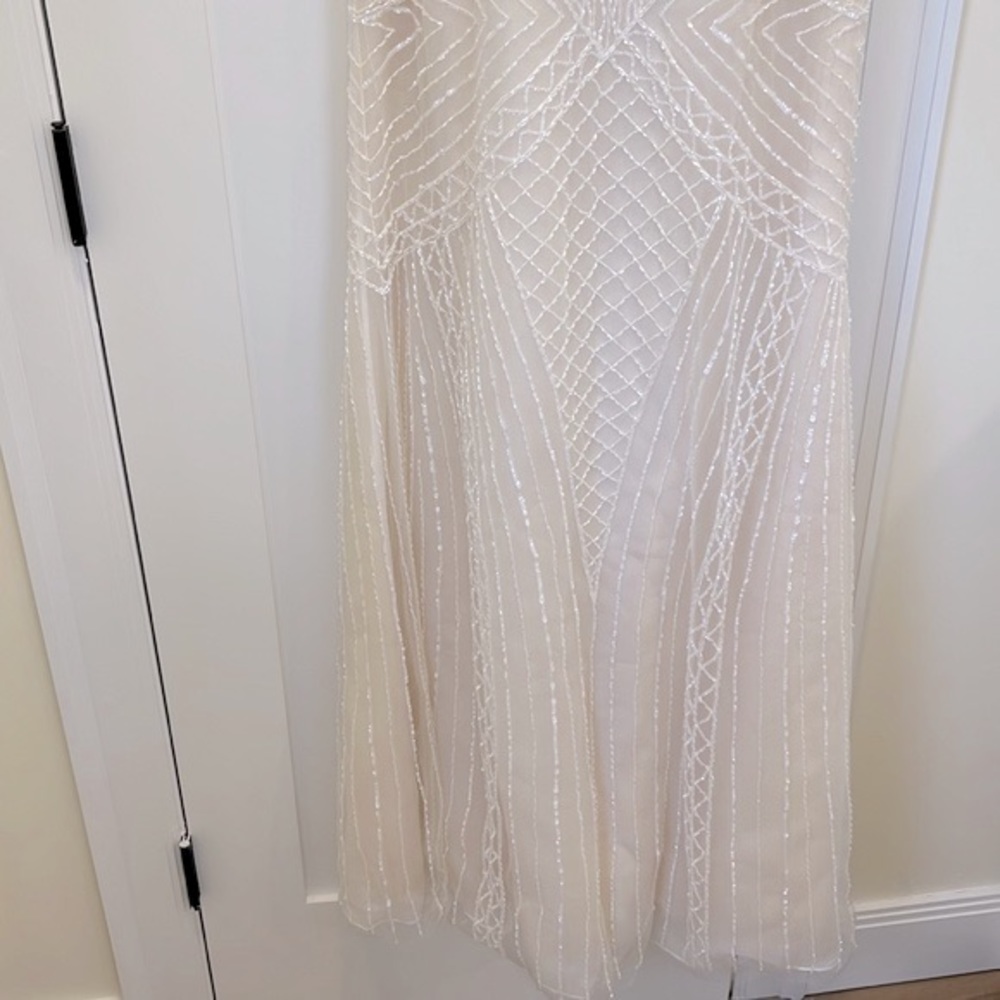 Basix Black Label Mesh Embellished Beaded Dress Gown NWT Color Ivory Size 4 - Picture 7 of 16